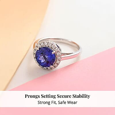 Ankur Treasure Chest Certified Rhapsody 950 Platinum AAAA Tanzanite and E-F, VS Diamond Halo Ring (Size 10.0) 6.30 Grams 2.90 ctw
