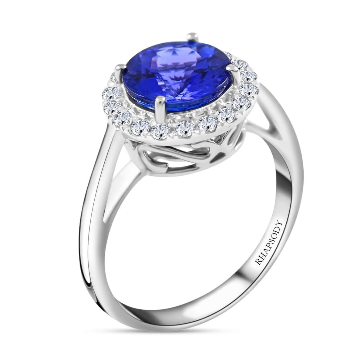Doorbuster Certified and Appraised RHAPSODY 950 Platinum AAAA Tanzanite and E-F, VS Diamond Halo Ring 6.30 Grams 2.90 ctw image number 3