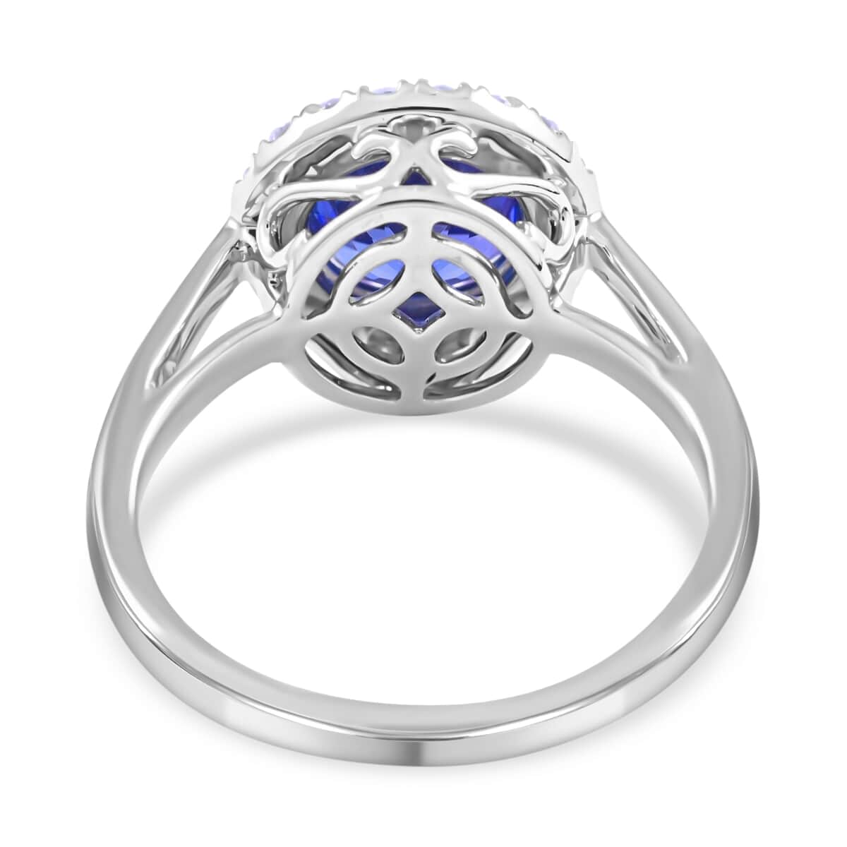 Doorbuster Certified and Appraised RHAPSODY 950 Platinum AAAA Tanzanite and E-F, VS Diamond Halo Ring 6.30 Grams 2.90 ctw image number 4