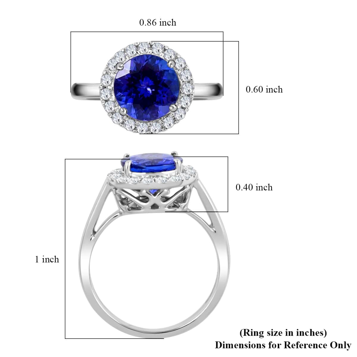 Doorbuster Certified and Appraised RHAPSODY 950 Platinum AAAA Tanzanite and E-F, VS Diamond Halo Ring 6.30 Grams 2.90 ctw image number 5