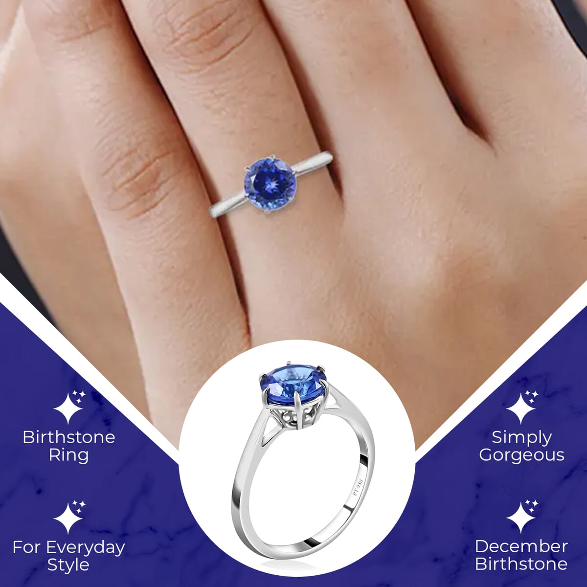 Rhapsody Certified and Appraised AAAA Tanzanite 2.15 ctw Solitaire Ring, 950 Platinum Ring, Wedding Ring 4.24 Grams (Size 7.00) image number 2
