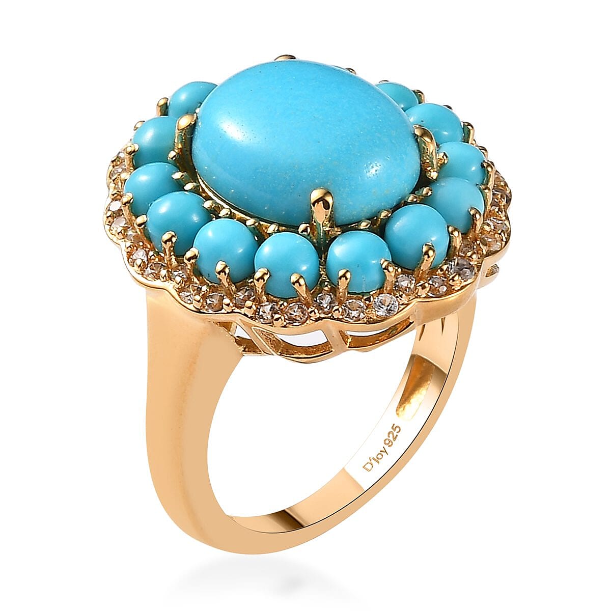Sleeping Beauty Turquoise and Natural White Zircon Double Halo Ring in Vermeil YG Over Sterling Silver (Size 10.0) 6.50 ctw image number 3