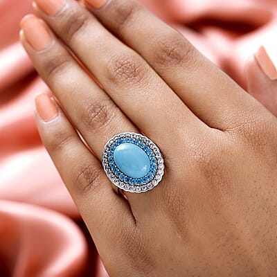 Sleeping Beauty Turquoise and Multi Gemstone 6.75 ctw Double Halo Ring in Platinum Over Sterling Silver (Size 10.0)