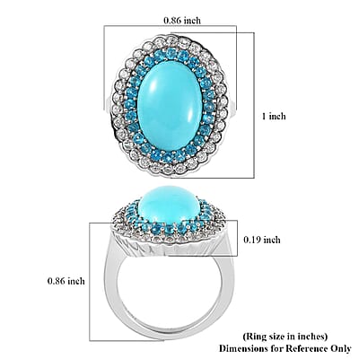Sleeping Beauty Turquoise and Multi Gemstone 6.75 ctw Double Halo Ring in Platinum Over Sterling Silver (Size 10.0)