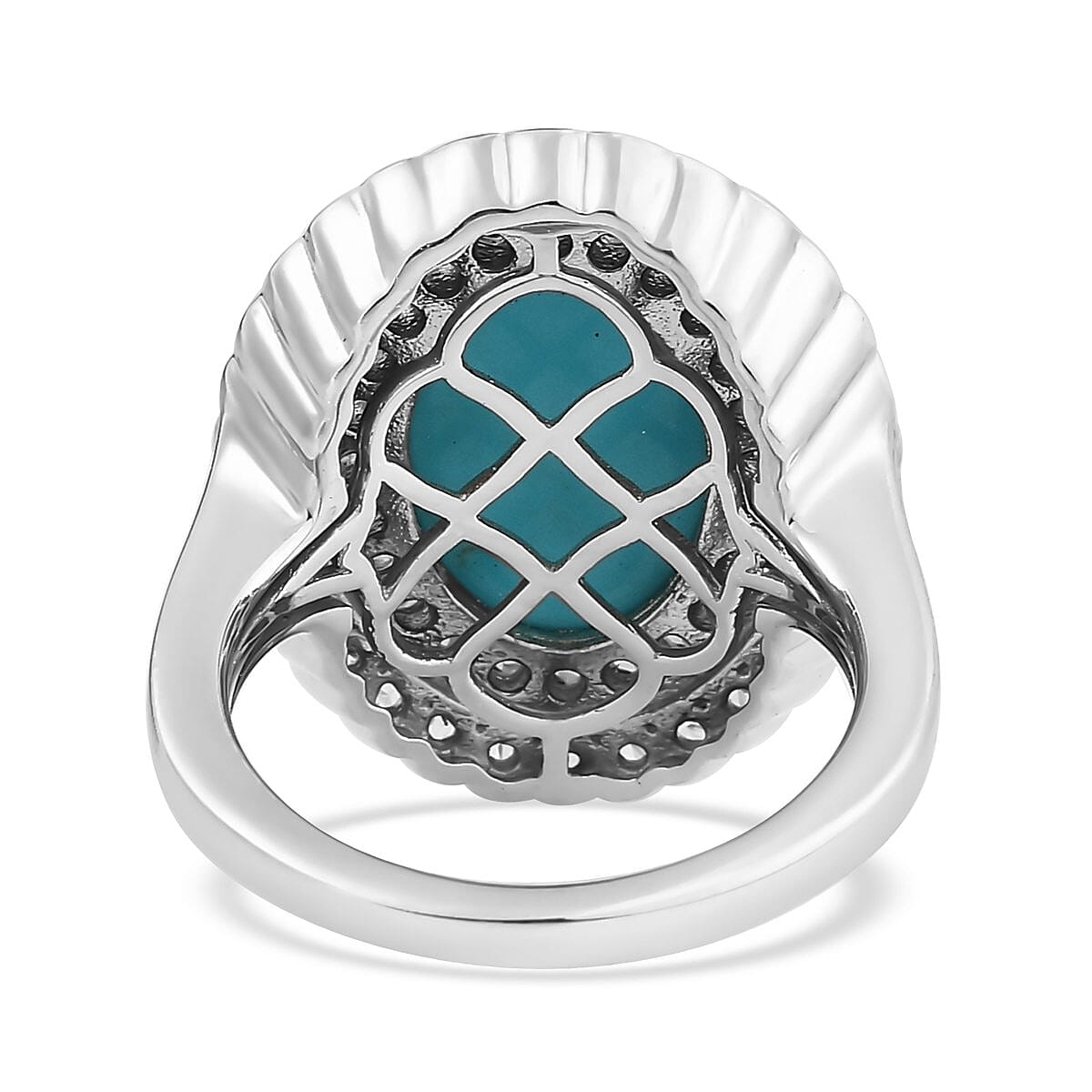 Sleeping Beauty Turquoise and Multi Gemstone Double Halo Ring in Platinum Over Sterling Silver (Size 9.0) 6.75 ctw image number 4