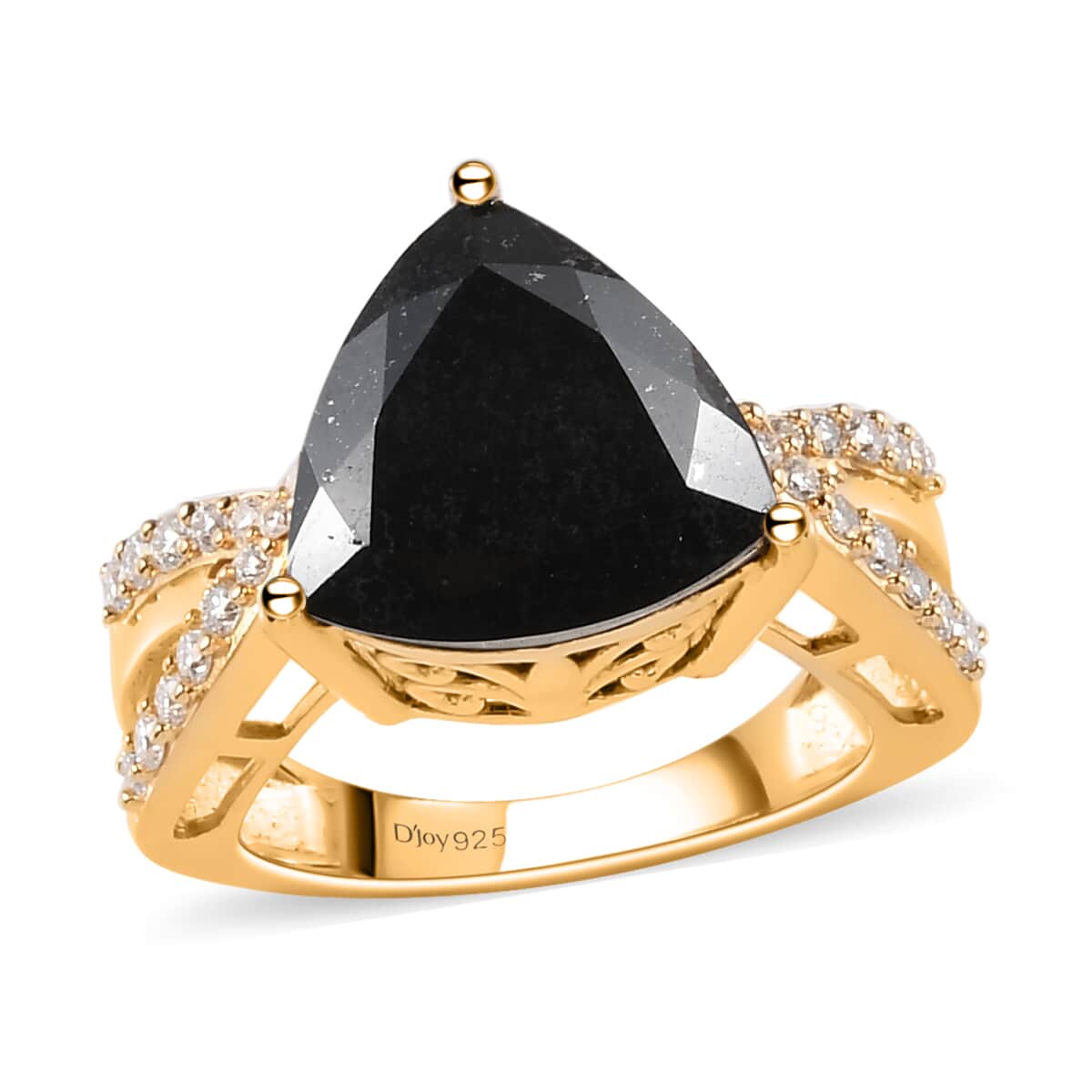 Australian Black Tourmaline and Moissanite Ring in Vermeil Yellow Gold Over Sterling Silver 7.00 ctw image number 0