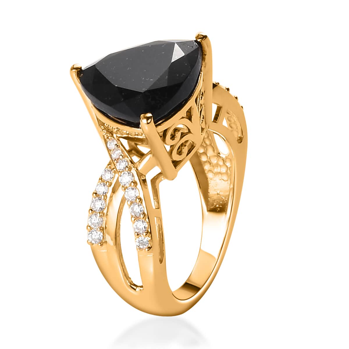 Australian Black Tourmaline and Moissanite Ring in Vermeil Yellow Gold Over Sterling Silver 7.00 ctw image number 3