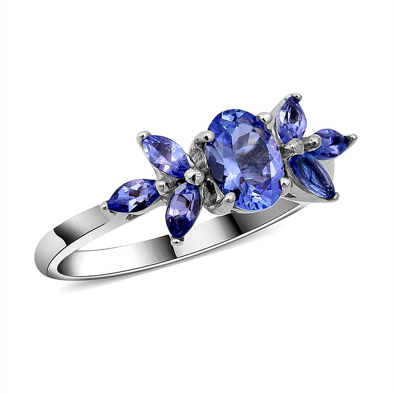 Tanzanite Ring in Platinum Over Sterling Silver (Size 10.0) 1.25 ctw