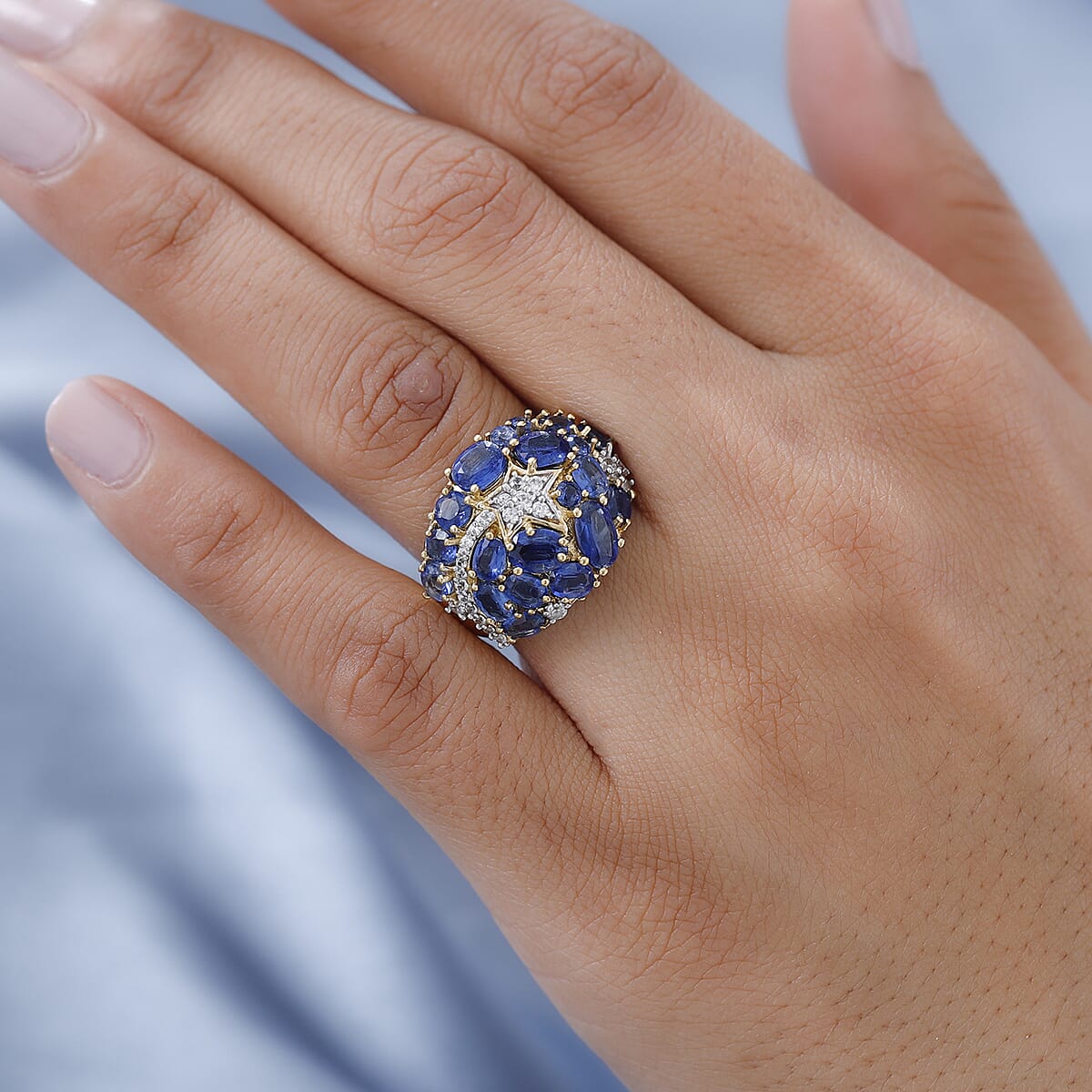 Kashmir Kyanite and Natural White Zircon Shooting Star Ring in Vermeil Yellow Gold Over Sterling Silver (Size 10.0) 5.75 ctw image number 2