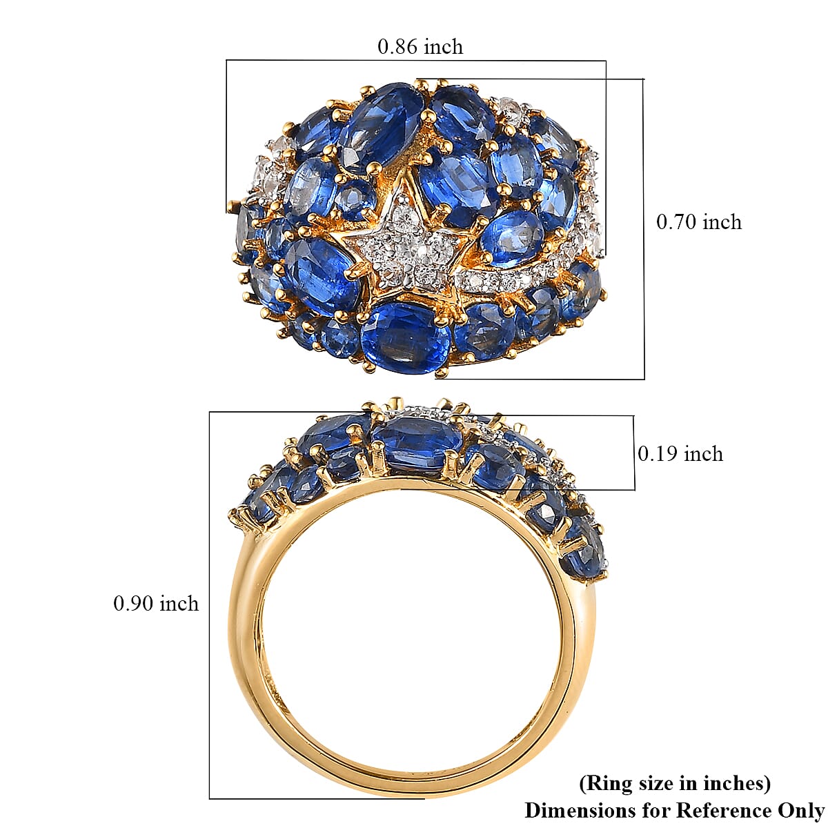 Kashmir Kyanite and Natural White Zircon Shooting Star Ring in Vermeil Yellow Gold Over Sterling Silver (Size 10.0) 5.75 ctw image number 5