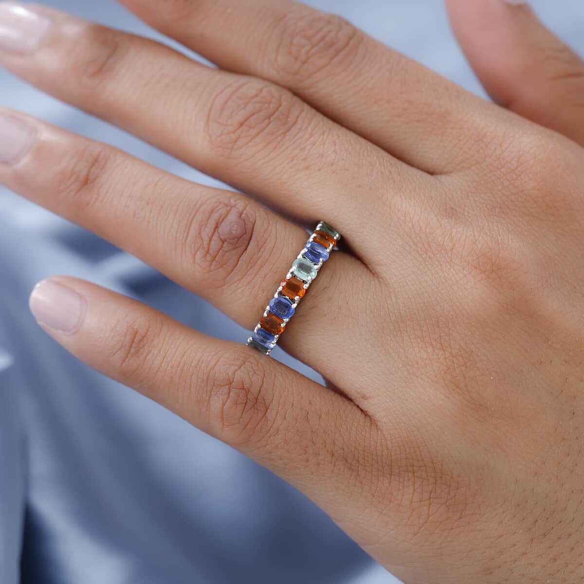 Multi Color Kyanite Eternity Band Ring in Platinum Over Sterling Silver (Size 6.0) 4.40 ctw image number 2