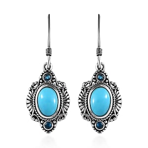 Artisan Crafted Sleeping Beauty Turquoise and Malgache Neon Apatite Earrings in Sterling Silver 2.90 ctw