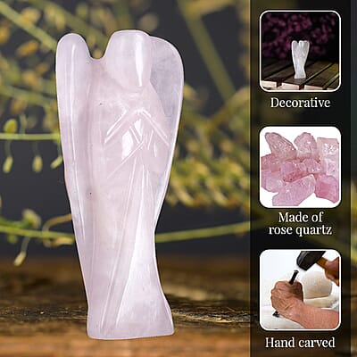 Hand Carved Rose Quartz Gemstone Angel - Pink