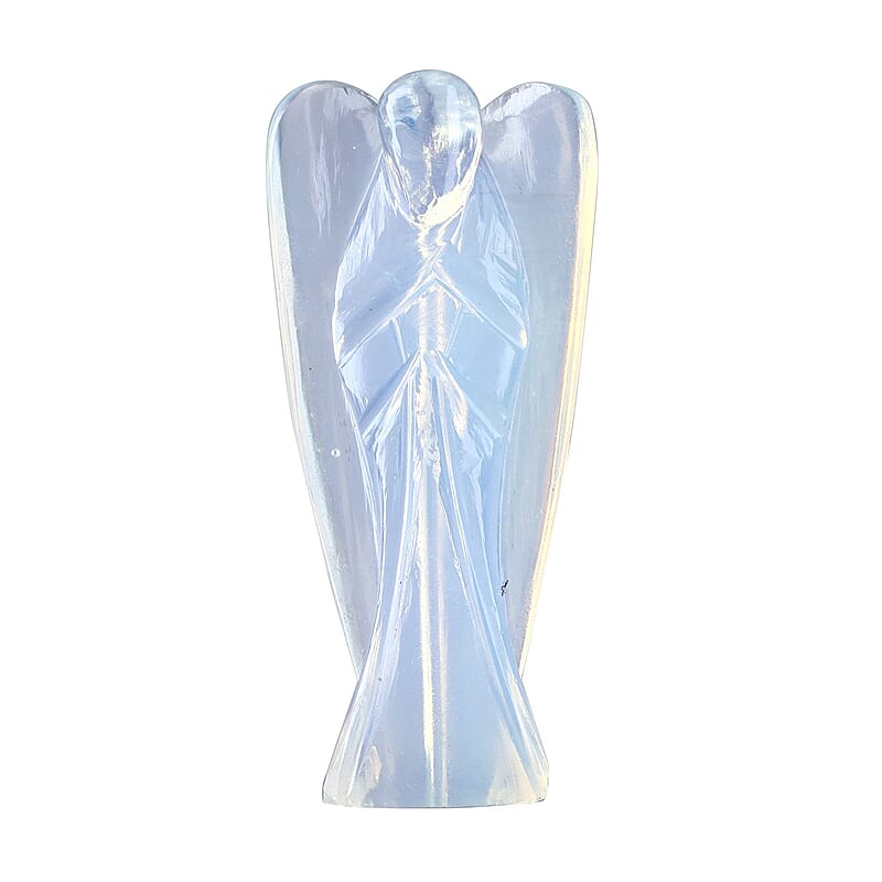 Hand Carved Opalite Gemstone Angel - Luminous Blue