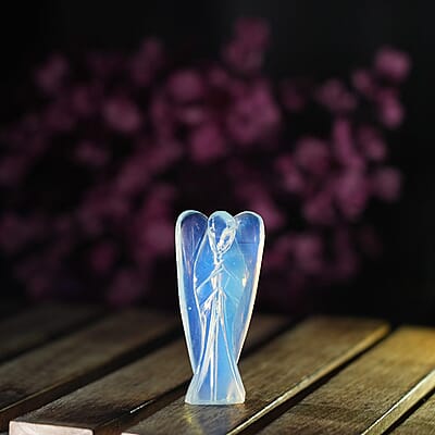 Hand Carved Opalite Gemstone Angel - Luminous Blue