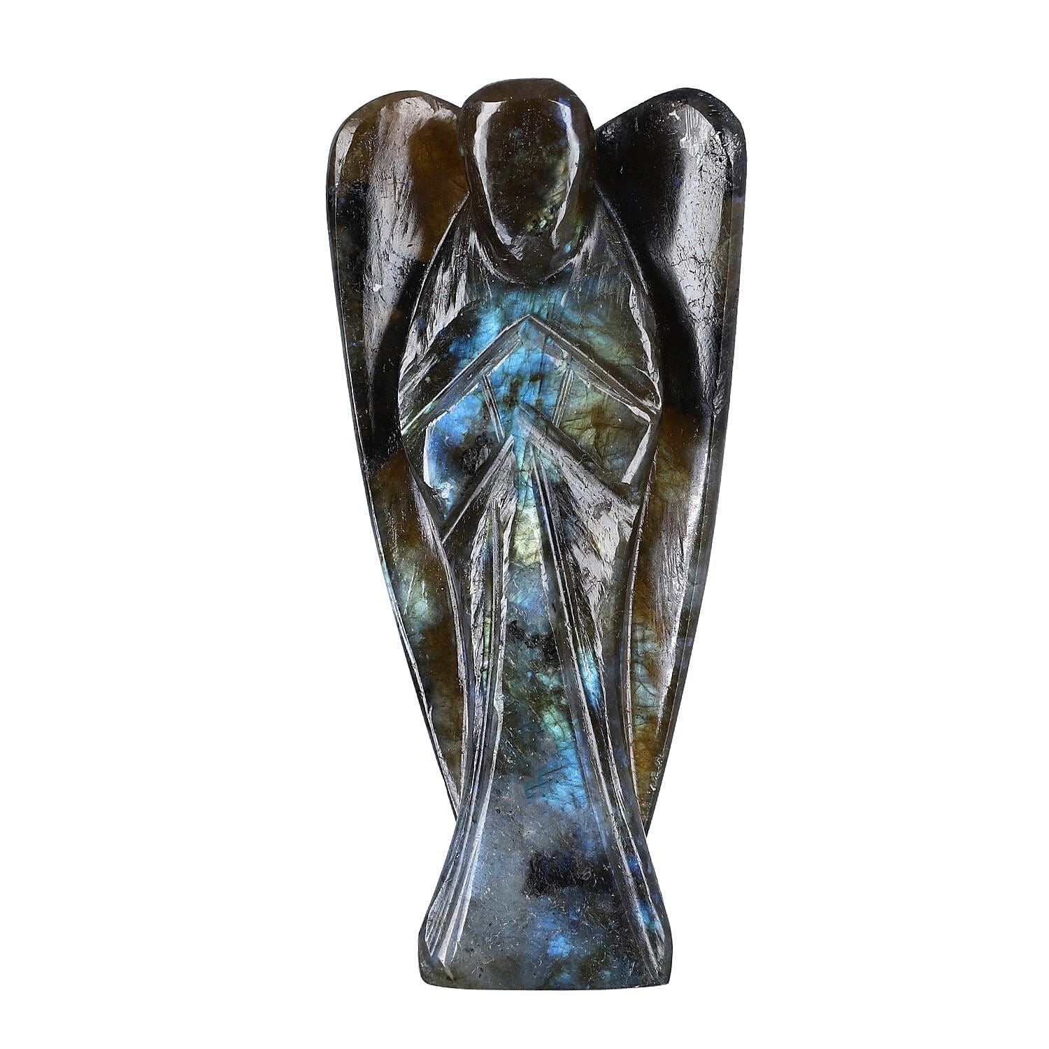 Hand Carved Labradorite Gemstone Angel - Brilliant Blue