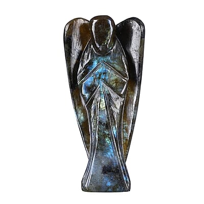 Hand Carved Labradorite Gemstone Angel - Brilliant Blue