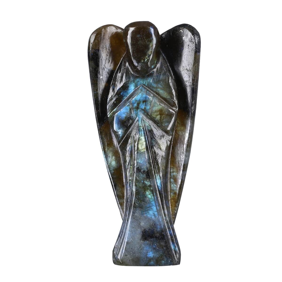 Hand Carved Labradorite Gemstone Angel - Brilliant Blue image number 0