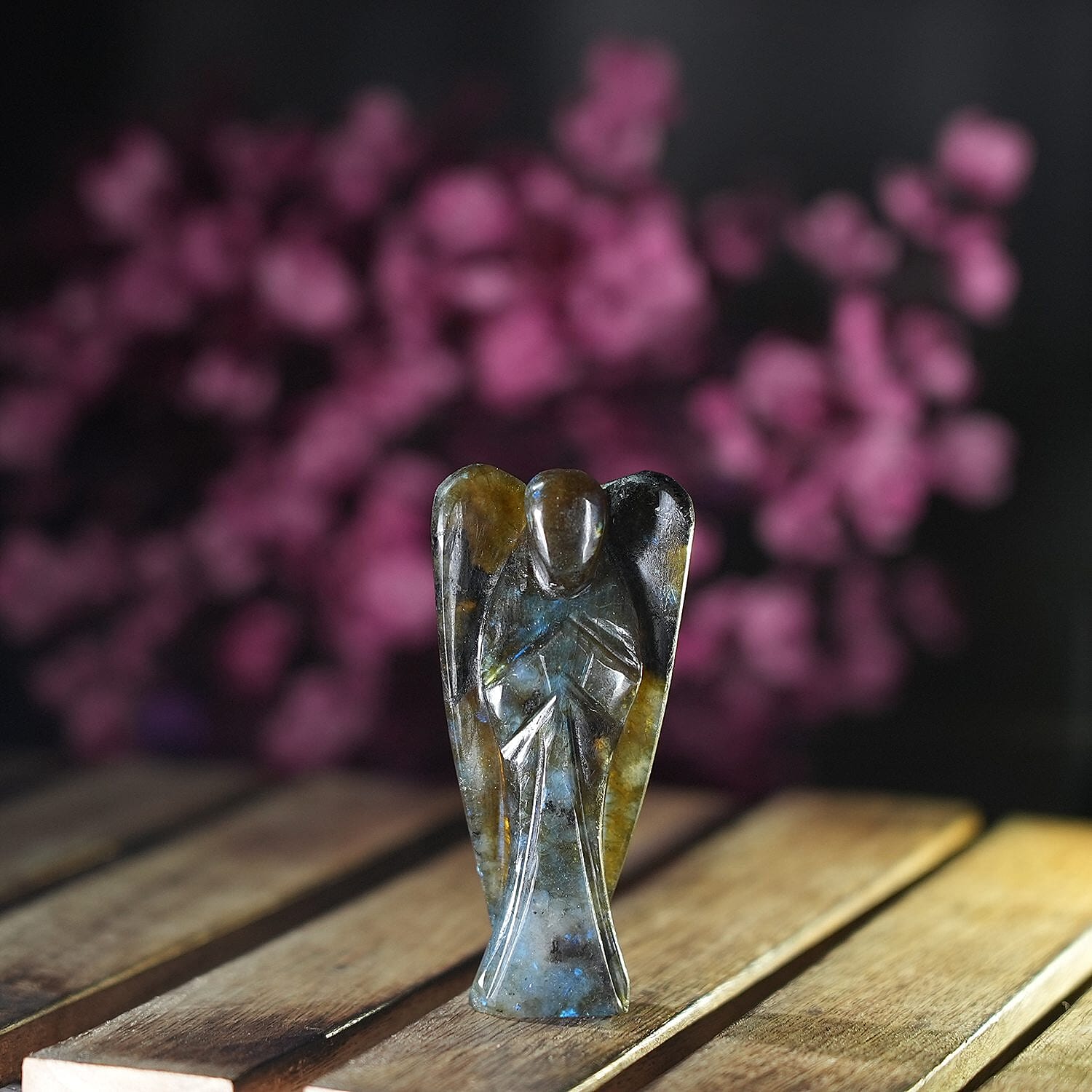 Hand Carved Labradorite Gemstone Angel - Brilliant Blue