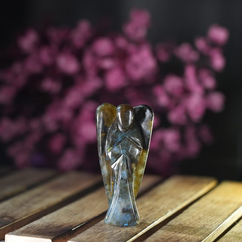 Hand Carved Labradorite Gemstone Angel - Brilliant Blue