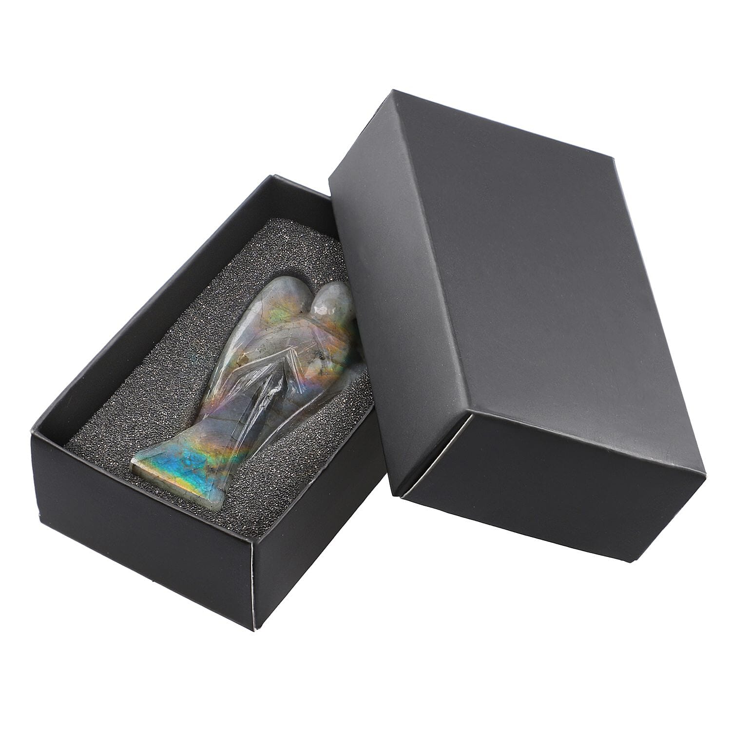 Hand Carved Labradorite Gemstone Angel - Brilliant Blue