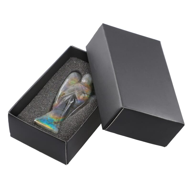 Hand Carved Labradorite Gemstone Angel - Brilliant Blue
