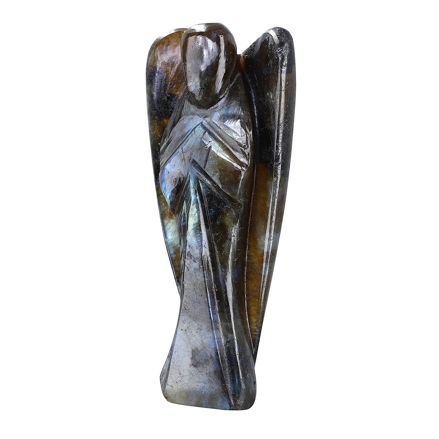 Hand Carved Labradorite Gemstone Angel - Brilliant Blue
