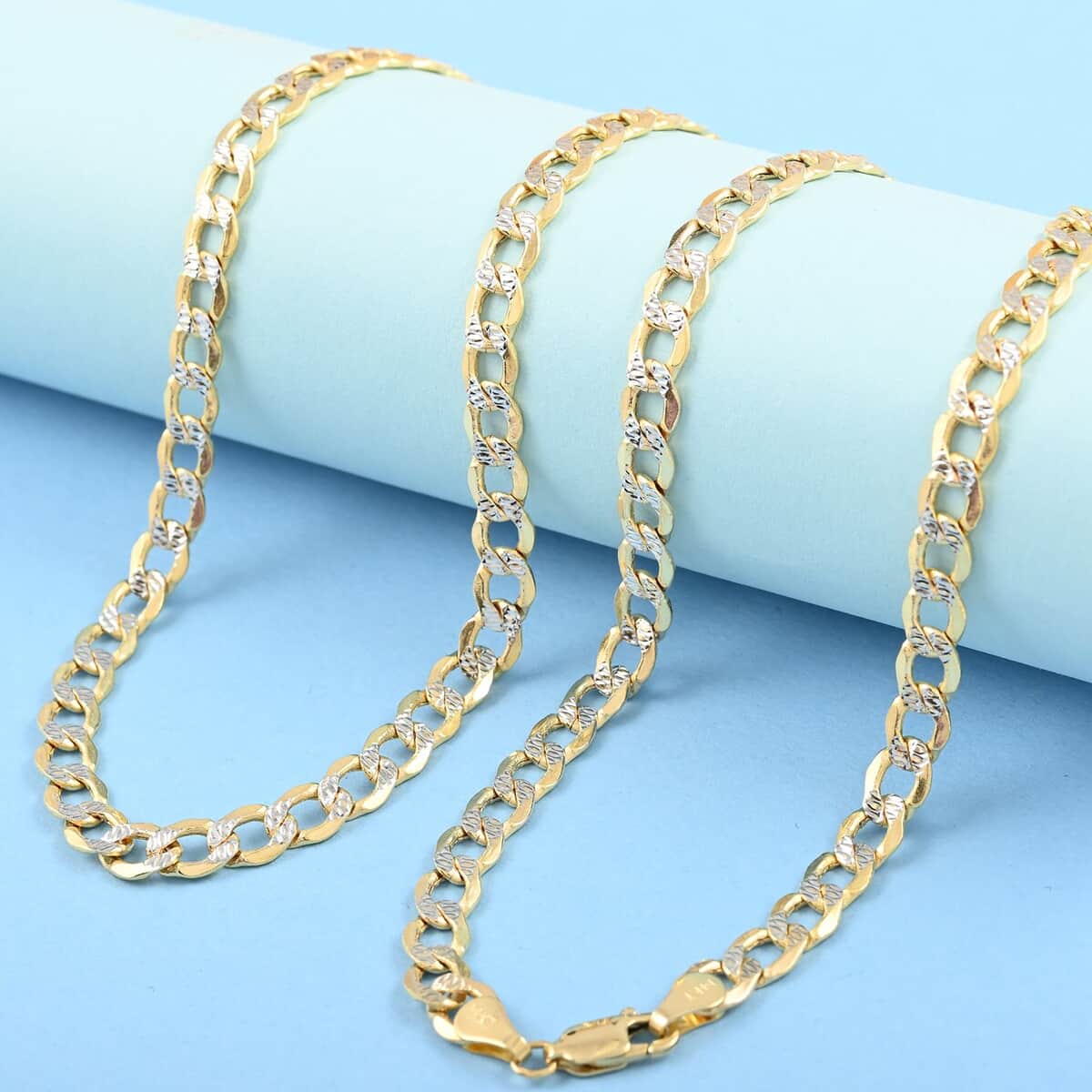 14K Yellow and White Gold 5mm Pave Cuban Chain Necklace 24 Inches 11.40 Grams image number 1