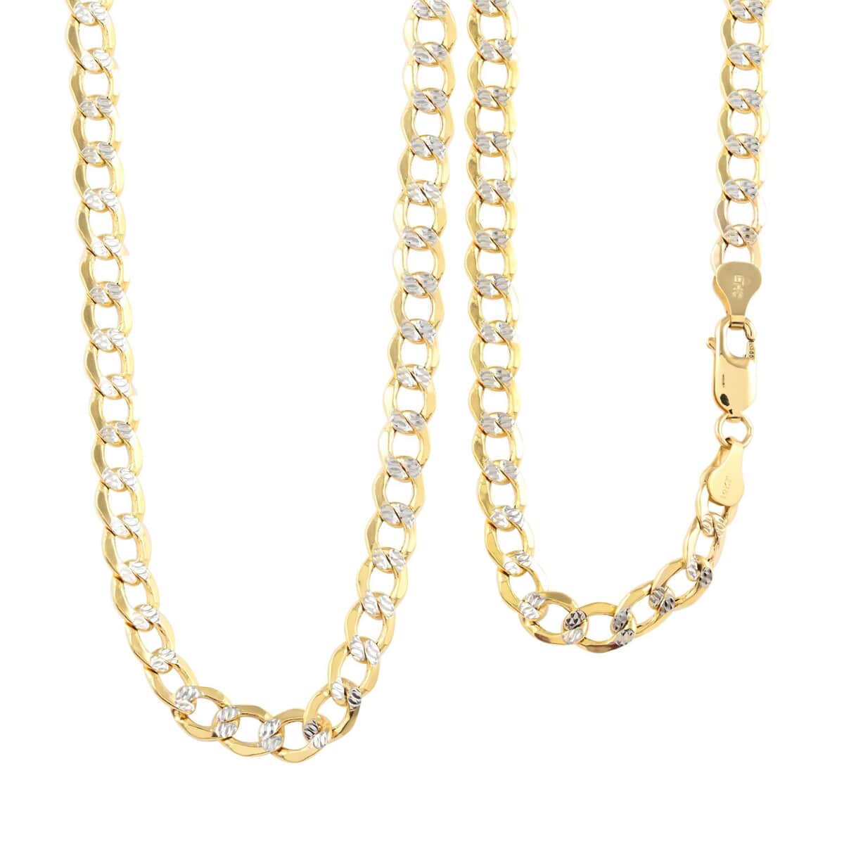 Two Tone 10K Yellow Gold 3.5mm Diamond Cut Pave Curb Chain Necklace (18 Inches) 3.90 grams image number 0
