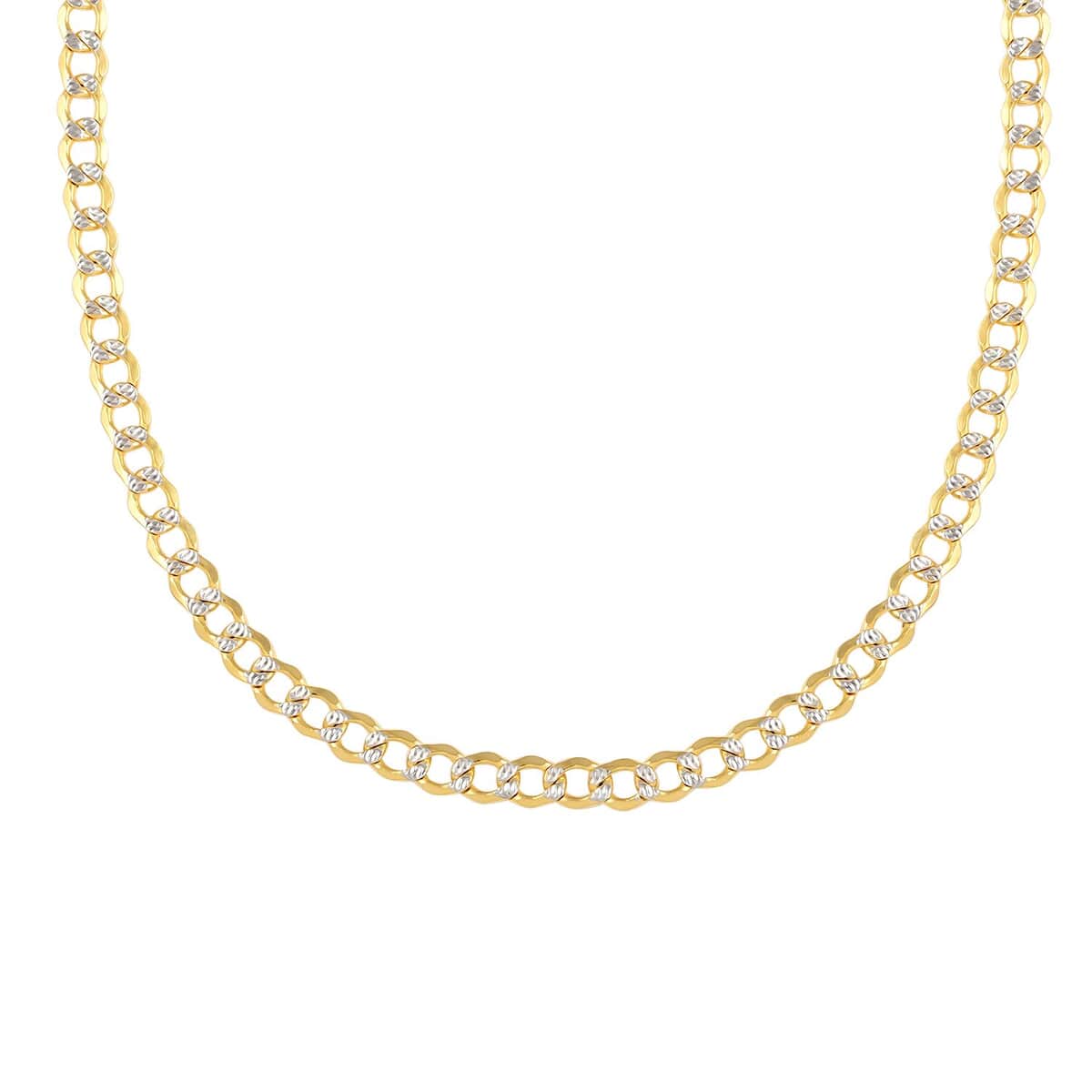 Two Tone 10K Yellow Gold 3.5mm Diamond Cut Pave Curb Chain Necklace (18 Inches) 3.90 grams image number 2