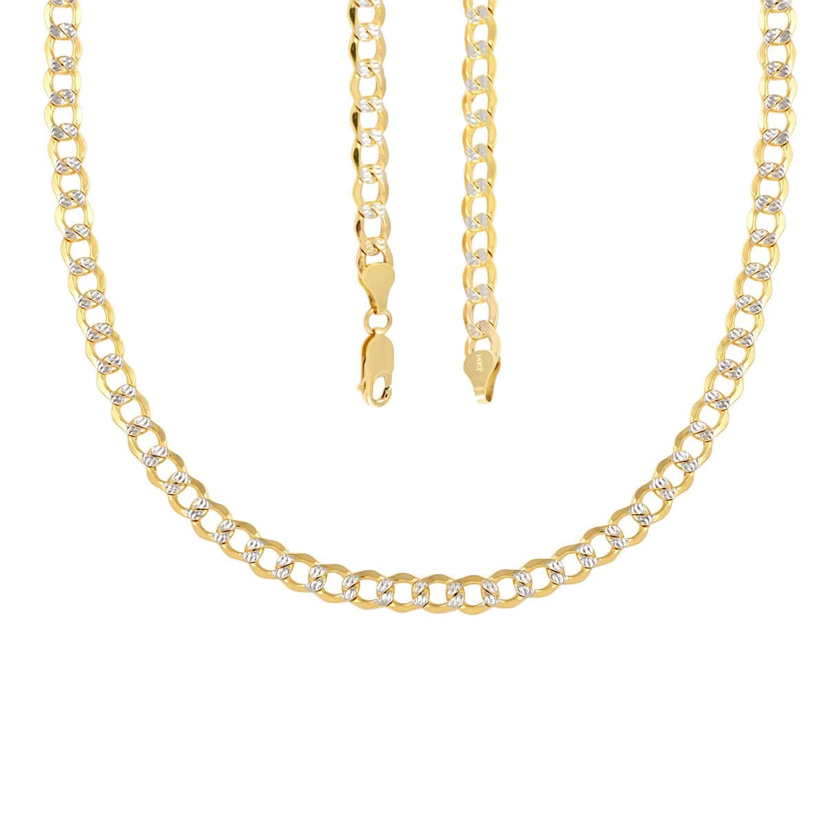 Two Tone 10K Yellow Gold 3.5mm Diamond Cut Pave Curb Chain Necklace (18 Inches) 3.90 grams image number 3
