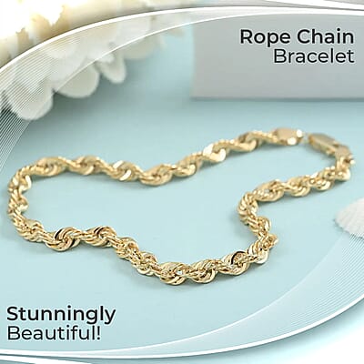 10K Yellow Gold Rope Chain Bracelet, Gold Chain Bracelet, Gold Bracelet (8.00 In)