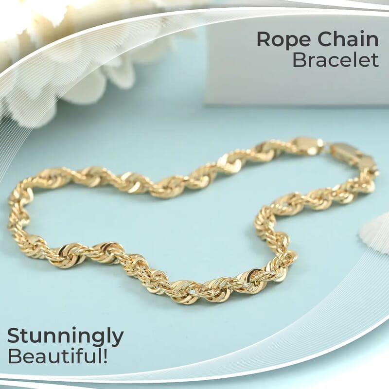 10K Yellow Gold Rope Chain Bracelet, Gold Chain Bracelet, Gold Bracelet (8.00 In)