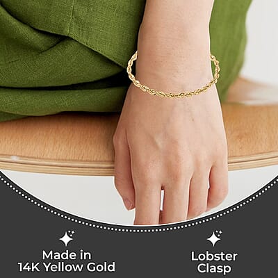 10K Yellow Gold Rope Chain Bracelet, Gold Chain Bracelet, Gold Bracelet (8.00 In)