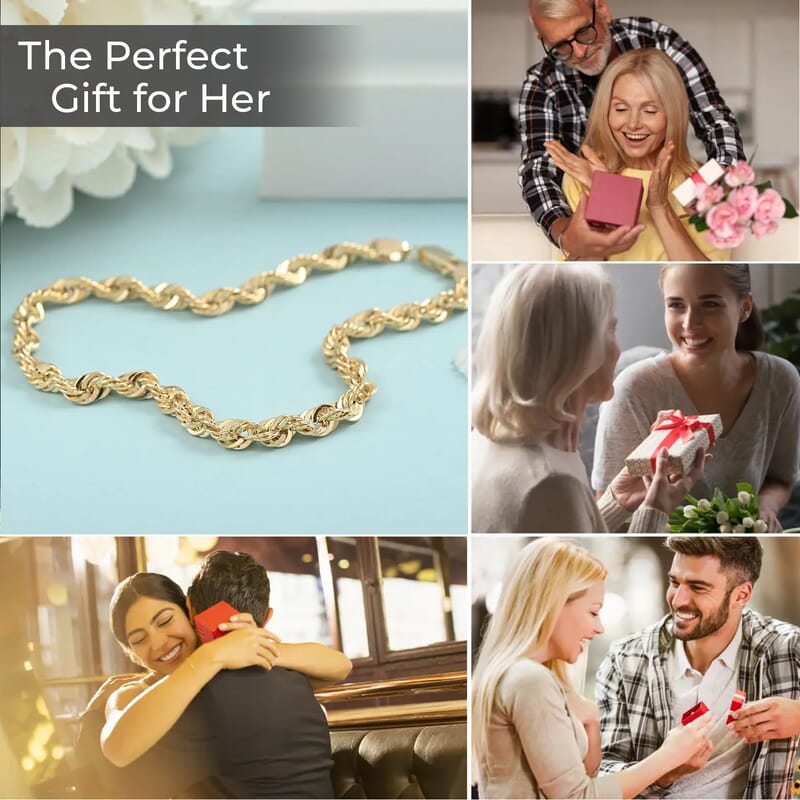 10K Yellow Gold Rope Chain Bracelet, Gold Chain Bracelet, Gold Bracelet (8.00 In)