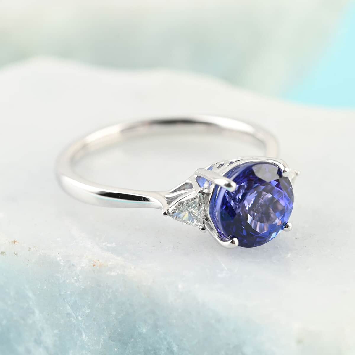 Certified  RHAPSODY 950 Platinum AAAA Tanzanite and E-F VS Diamond Ring (Size 6.0) 3.84 Grams 2.10 ctw image number 1