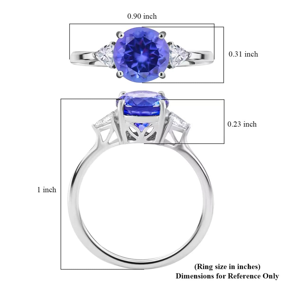 Certified  RHAPSODY 950 Platinum AAAA Tanzanite and E-F VS Diamond Ring (Size 6.0) 3.84 Grams 2.10 ctw image number 6