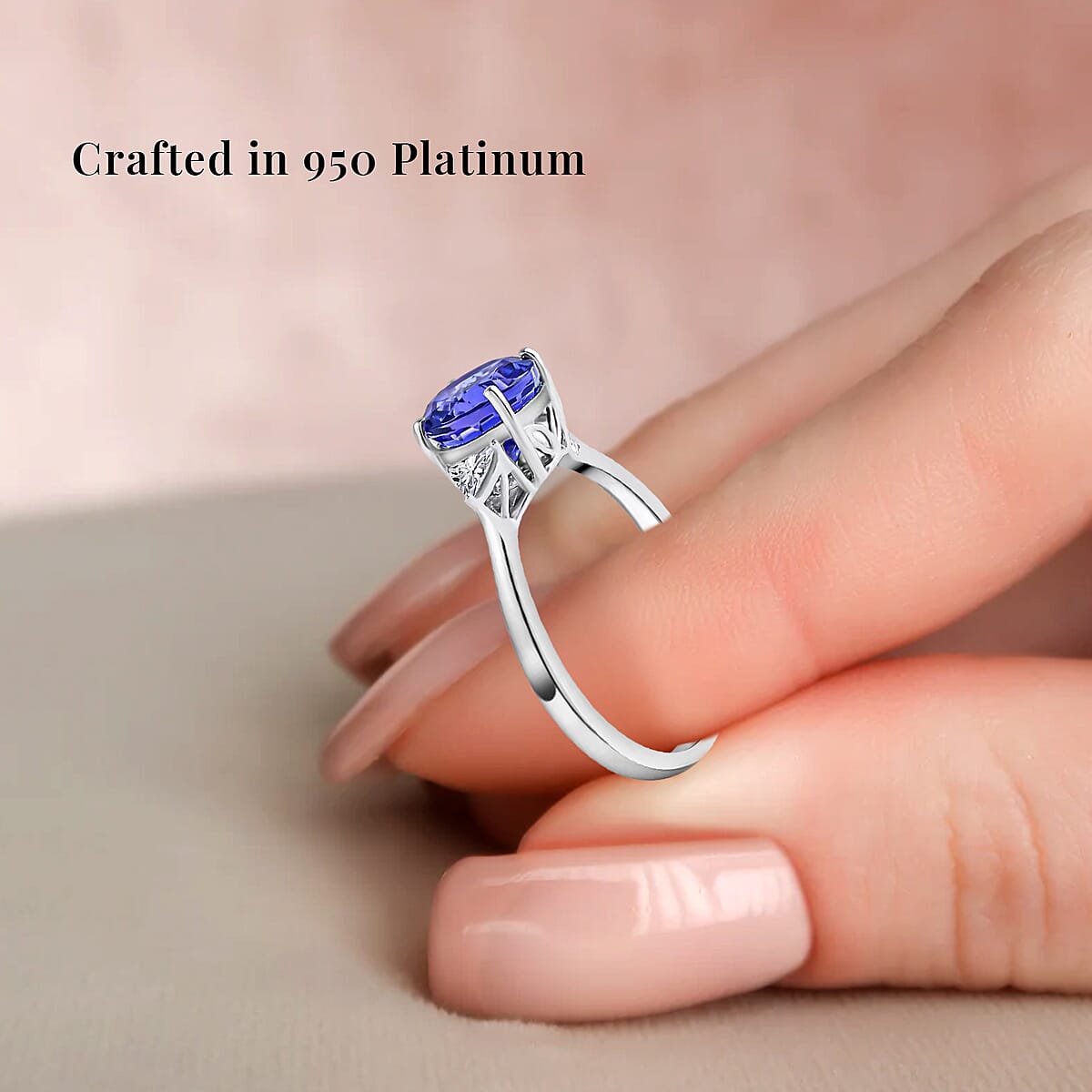 Rhapsody 950 Platinum AAAA Tanzanite Ring, E-F VS Diamond Accent Ring, Certified & Appraised Tanzanite Ring, Trilogy Ring, 950 Platinum Ring, Trilogy Engagement Ring 2.10 ctw image number 2