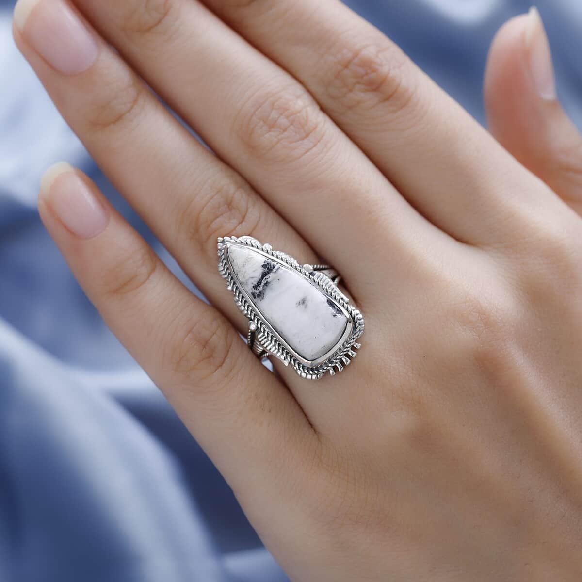 American Natural White Buffalo Ring in Sterling Silver 11.00 ctw image number 2
