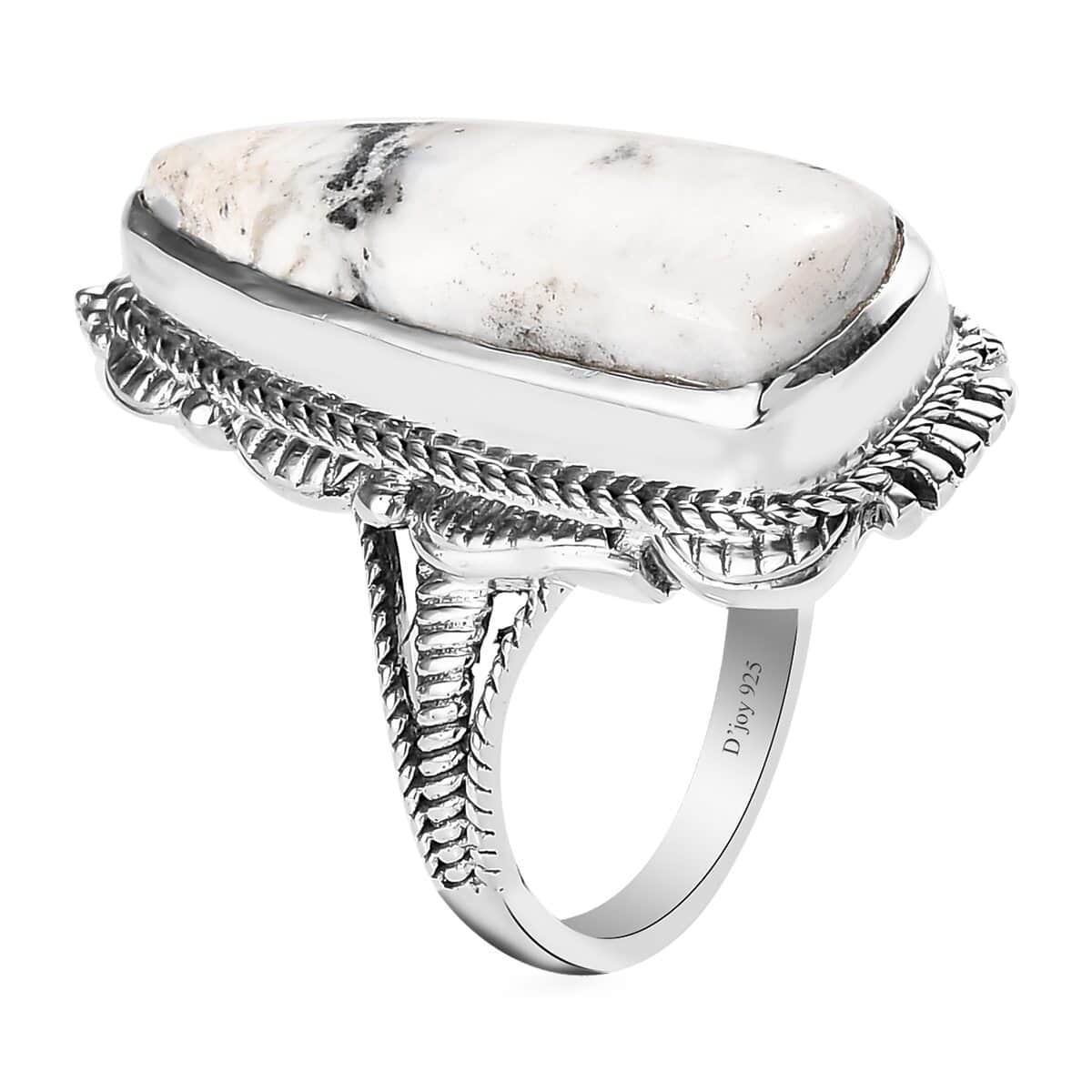 American Natural White Buffalo Ring in Sterling Silver 11.00 ctw image number 3