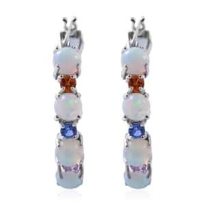 Premium Ethiopian Welo Opal and Multi Sapphire Hoop Earrings in Platinum Over Sterling Silver 8.50 ctw