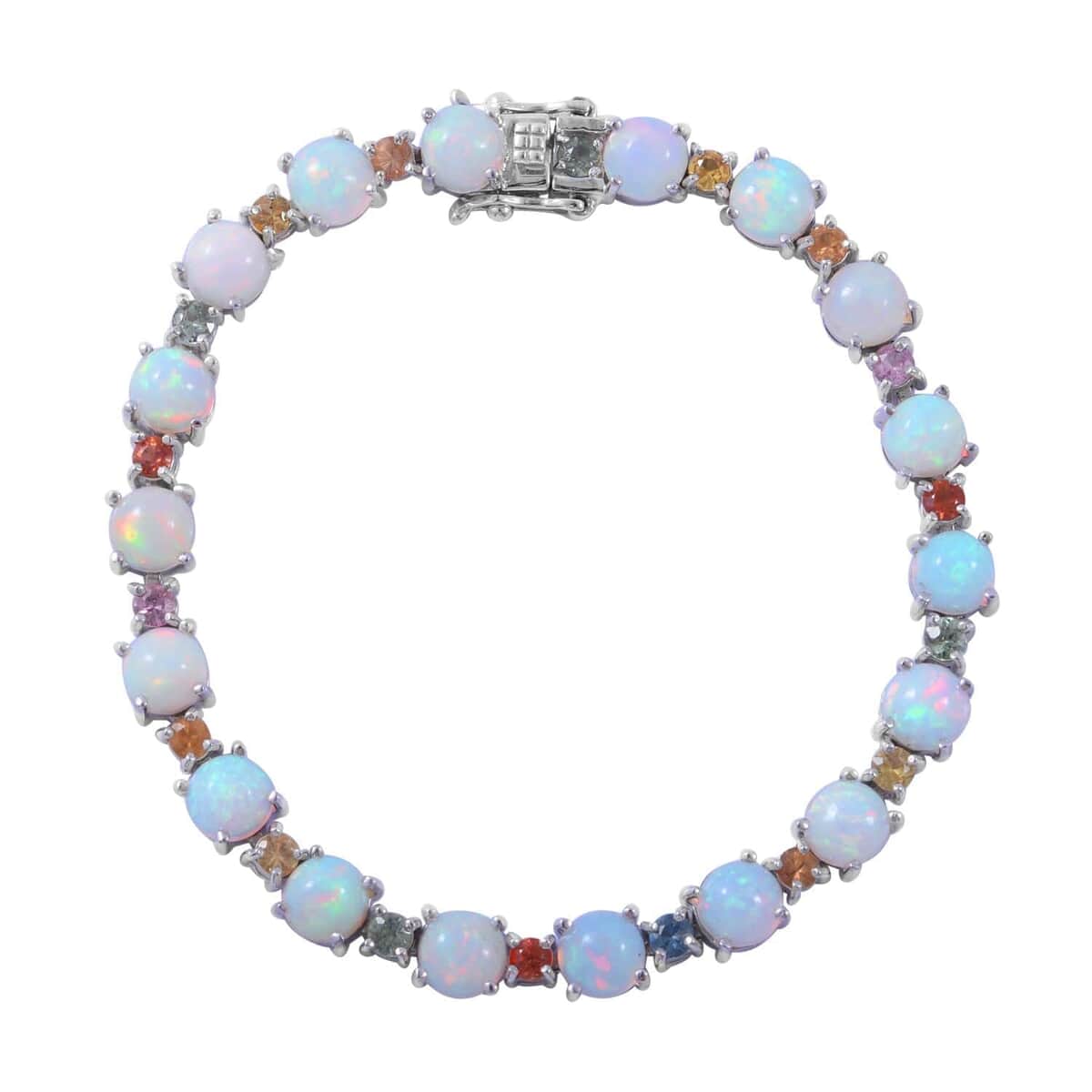 Premium Ethiopian Welo Opal and Multi Sapphire Bracelet in Platinum Over Sterling Silver (6.50 In) 11.90 ctw image number 0