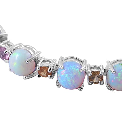 Premium Ethiopian Welo Opal and Multi Sapphire Bracelet in Platinum Over Sterling Silver (6.50 In) 11.90 ctw