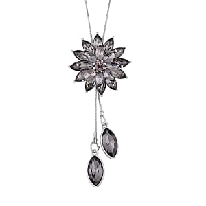 Gray Austrian Crystal and Gray Glass Lariat Necklace 18-36 Inches in Silvertone