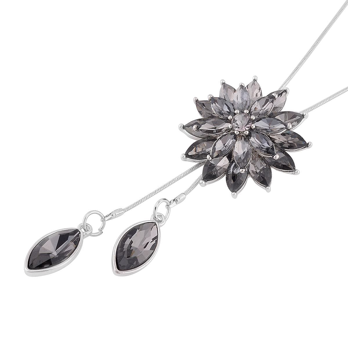 Gray Austrian Crystal and Gray Glass Lariat Necklace 18-36 Inches in Silvertone image number 2