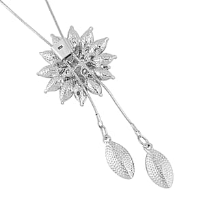 Gray Austrian Crystal and Gray Glass Lariat Necklace 18-36 Inches in Silvertone