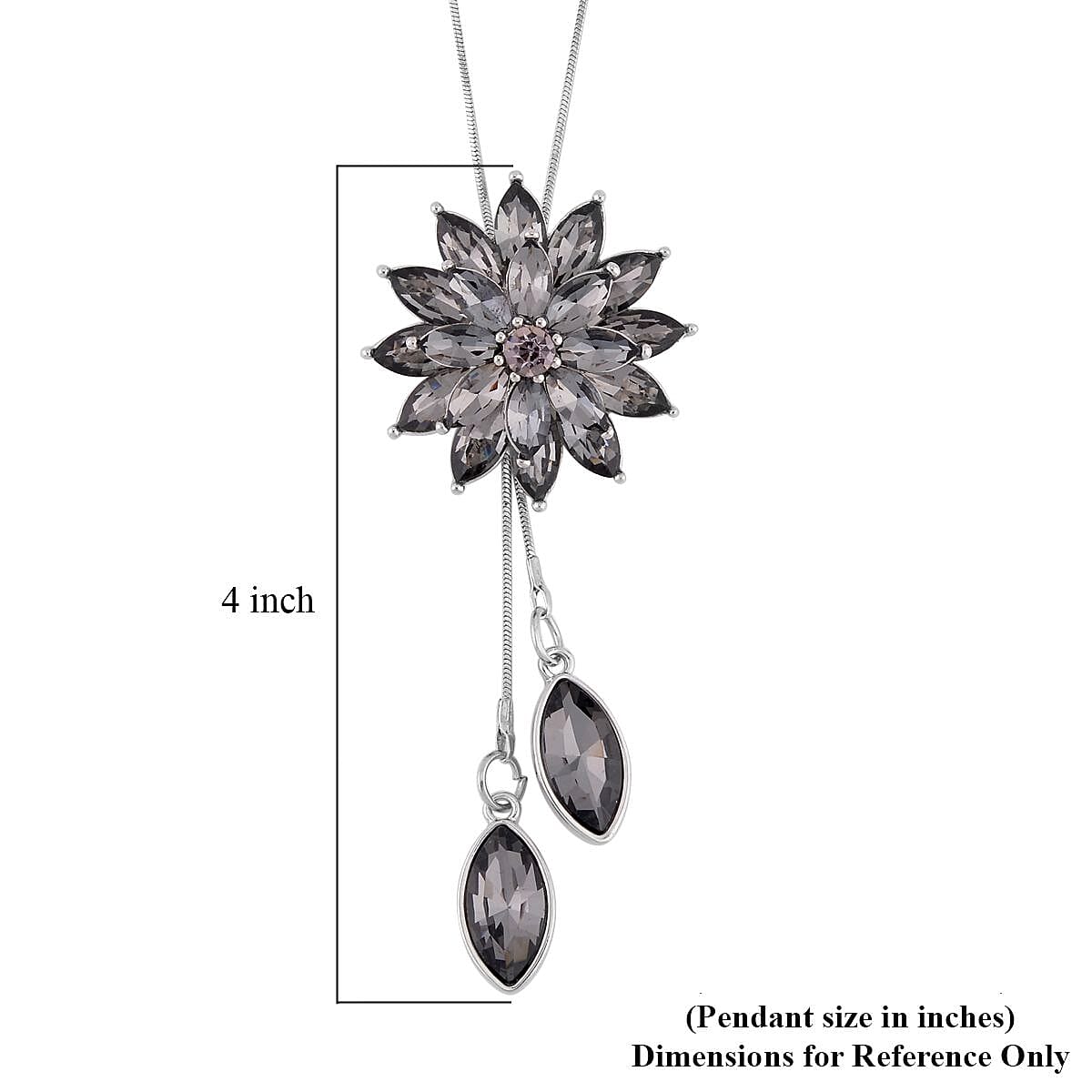 Gray Austrian Crystal and Gray Glass Lariat Necklace 18-36 Inches in Silvertone