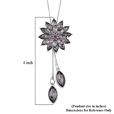 Gray Austrian Crystal and Gray Glass Lariat Necklace 18-36 Inches in Silvertone