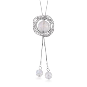 Austrian Crystal and White Aurora Borealis Glass Necklace in Silvertone 18-36 Inches
