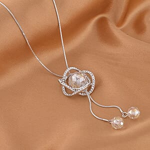 Austrian Crystal and White Aurora Borealis Glass Necklace in Silvertone 18-36 Inches